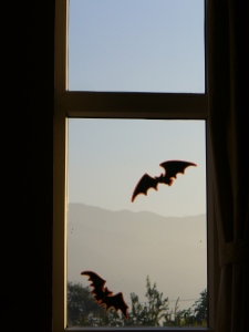 In honor of Halloween, giant bats soar over the Kathmandu foothills of the Himalayas!